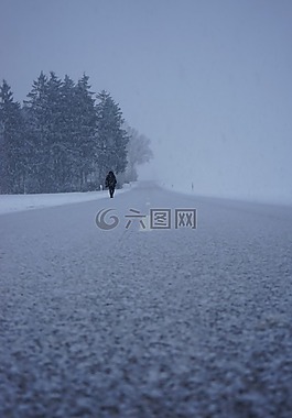 暴風雪,路,回家的路上