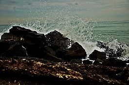海灘,巖,波浪