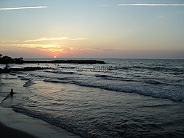日落,太陽,海灘