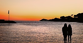 日落,海,海灘