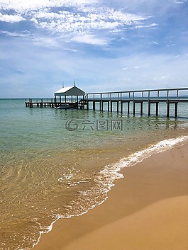 碼頭,水,海灘