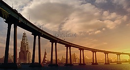 日落,橋,磨砂噴漆