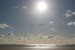 太陽落山,海灘,海洋