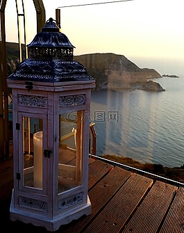 燈籠,日落,海