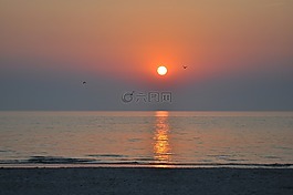 海,湖,日落