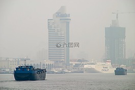 霧,上海,船