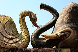 象,天鵝,石