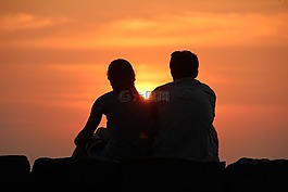 日落,剪影,abendstimmung