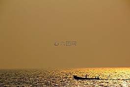 日落,海灘,海