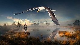 幻想,景觀,池塘