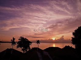 海,日落,日出
