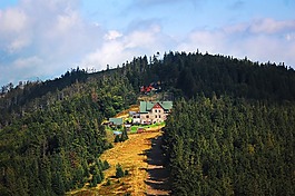 山,房子,青年