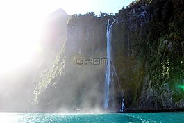 瀑布,海,新西兰