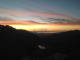 山,日落,自然