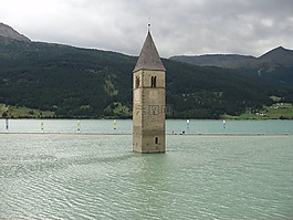 水庫,reschensee,尖頂