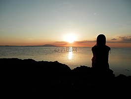 海,离岛,日落