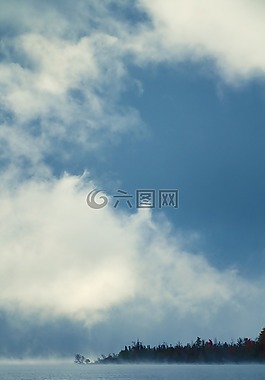 天空,朦朧,湖