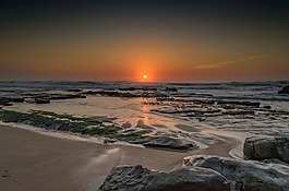 海灘,沙,日落