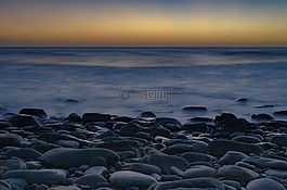 鵝卵石,海,日落