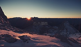 日落,日出,山