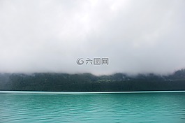朦朧,湖,綠色