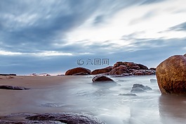 海岸線,石頭,有霧