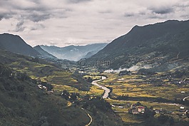 谷,山,天空
