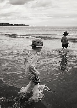 男孩,海,沙
