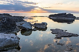 海洋,日出,岩