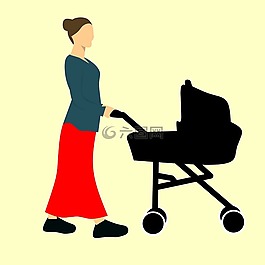 嬰兒,母親,馬車