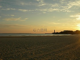 海灘日落,晚上,黃昏