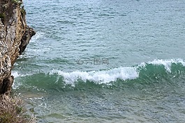波,海灘,巖