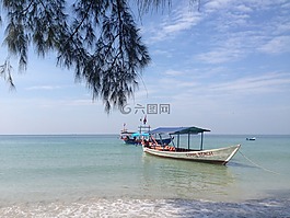 海灘,柬埔寨,泰國(guó)船