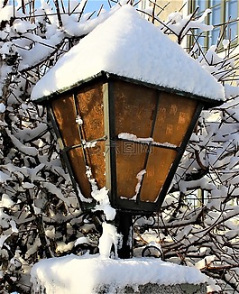 燈,雪,木材