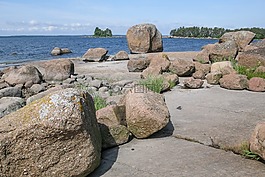 海,海滩,石