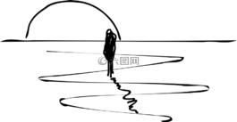 日落,人,反思