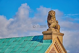 屋頂,雕像,獅子