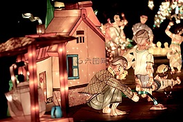 燈籠,兒童,晚上