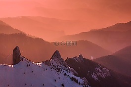 羅馬尼亞,山,日出
