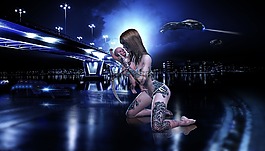 黑暗,女子,嬰兒