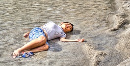 男孩,海滩,放宽