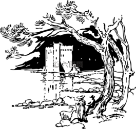 城堡,樹,池