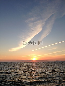 天空,日落,海