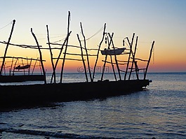 日落,小船,海