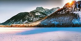 全景圖,山,日出