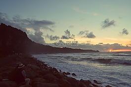 日落,水,全景