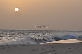 日落,波,海