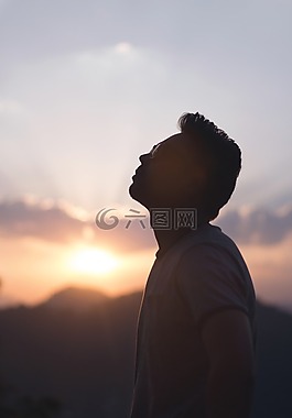 日落,男子,思維