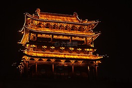 寺廟,夜晚,古城樓