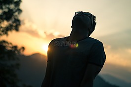 日落,男子,思維